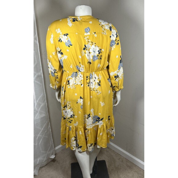 Old Navy Dress 2XL Yellow Midi Tiered Floral Long Sleeves Flowy Ruffle Casual - Picture 3 of 14